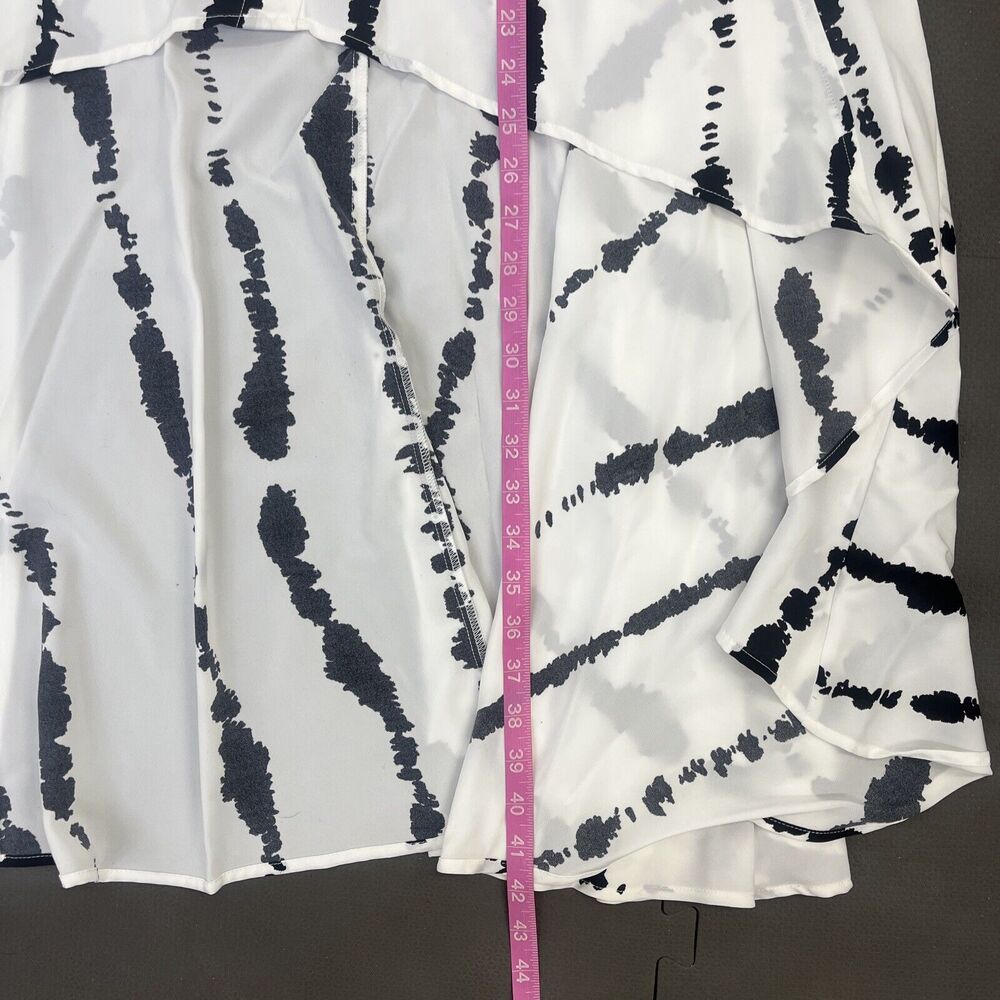 P Luca Milano Dropback Blouse High Low White & Black Spotted Stripes Medium FS - Picture 8 of 10